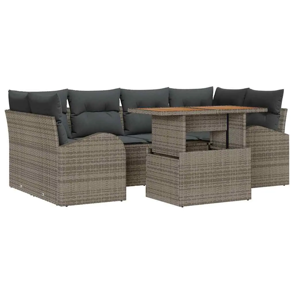Garden Sofa Set 7 Pieces with Storage Grey Poly Rattan Outdoor Furniture Lounge