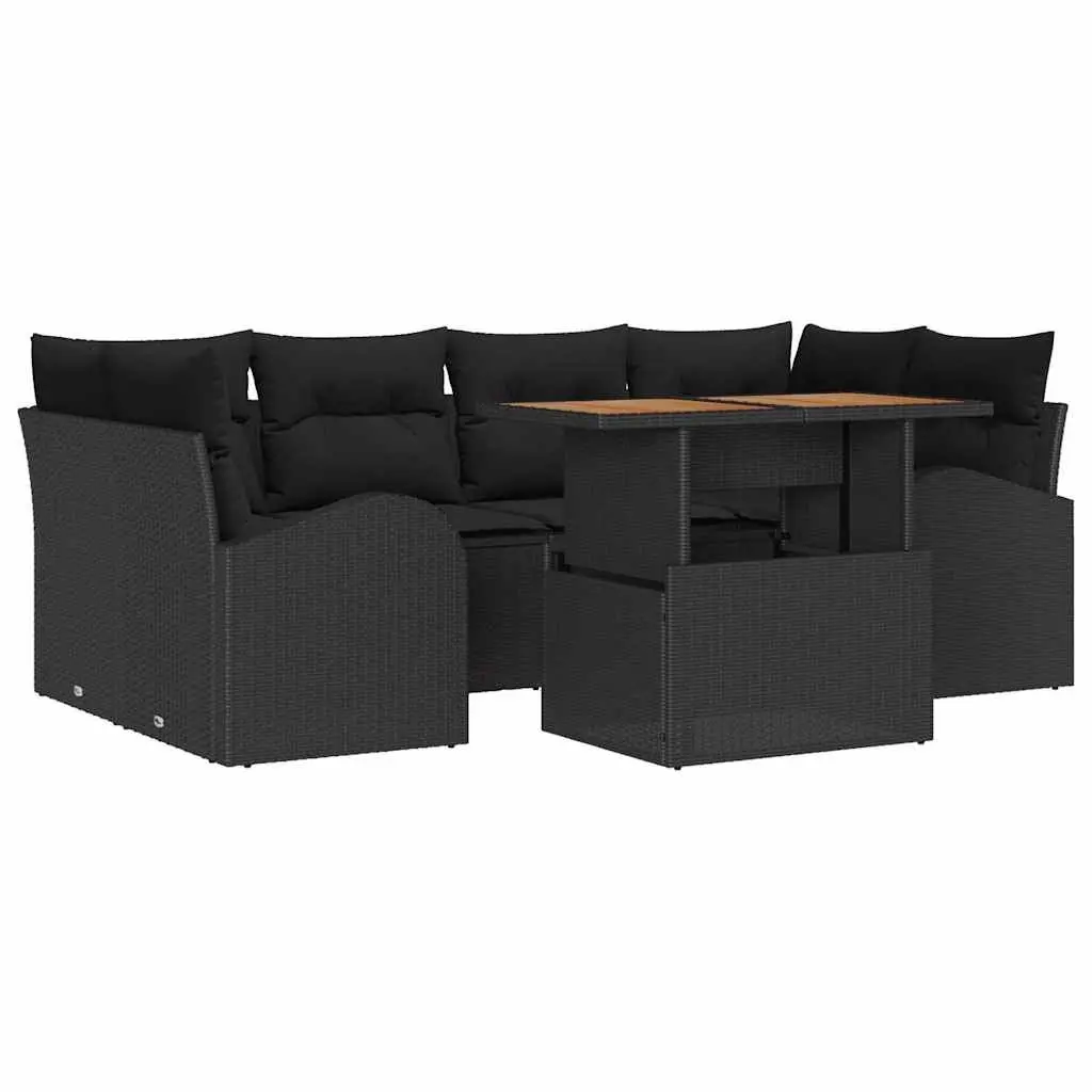 Outdoor Garden Sofa Set 7 Pieces Black Poly Rattan Modular Furniture Storage