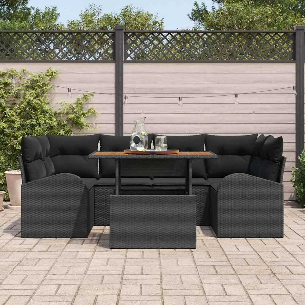 Outdoor Garden Sofa Set 7 Pieces Black Poly Rattan Modular Furniture Storage