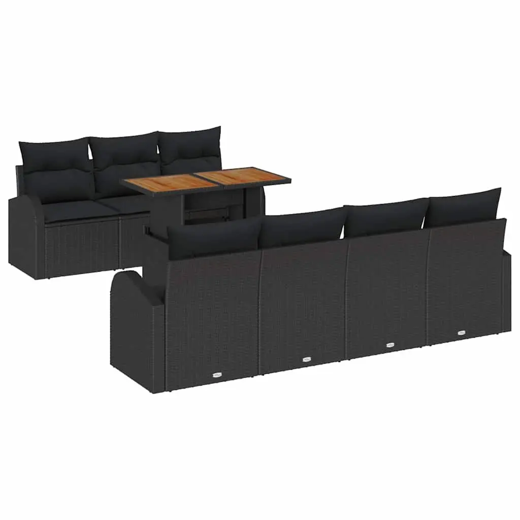 8-Piece Black Garden Sofa Set
