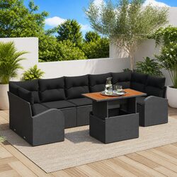 8 Piece Modular Garden Sofa Set - Black Poly Rattan