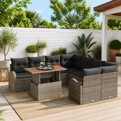 Garden Sofa Set 9 pcs Grey Poly Rattan Specs
