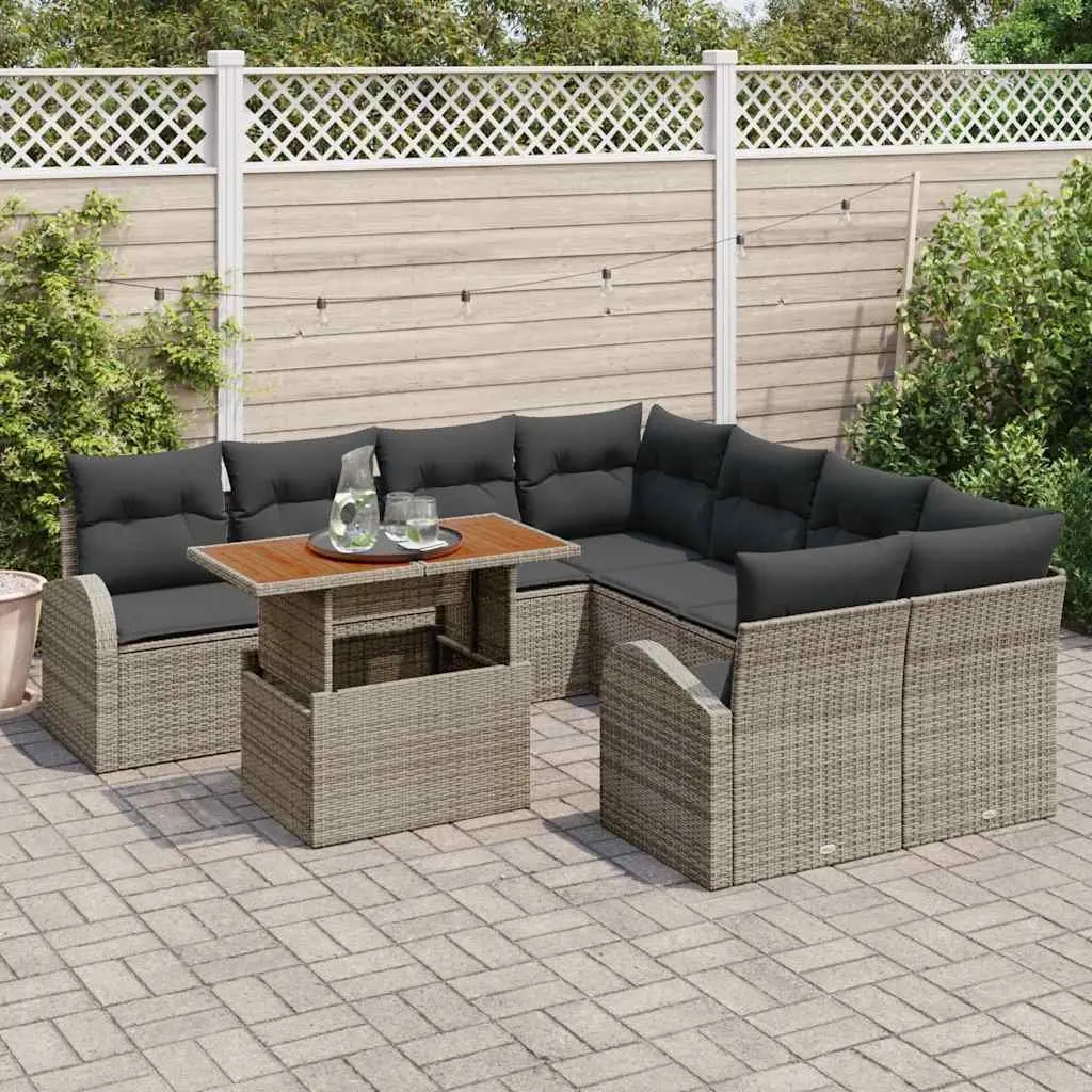 Garden Sofa Set 9 pcs Grey Poly Rattan Outdoor Furniture Modular Storage Lounger