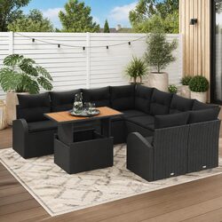 Garden Sofa Set: 9-Piece Modular, Black Poly Rattan Dimensions