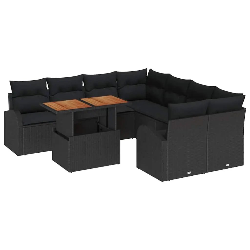 Garden Sofa Set 9-Piece Outdoor Furniture Black Poly Rattan with Storage Modular