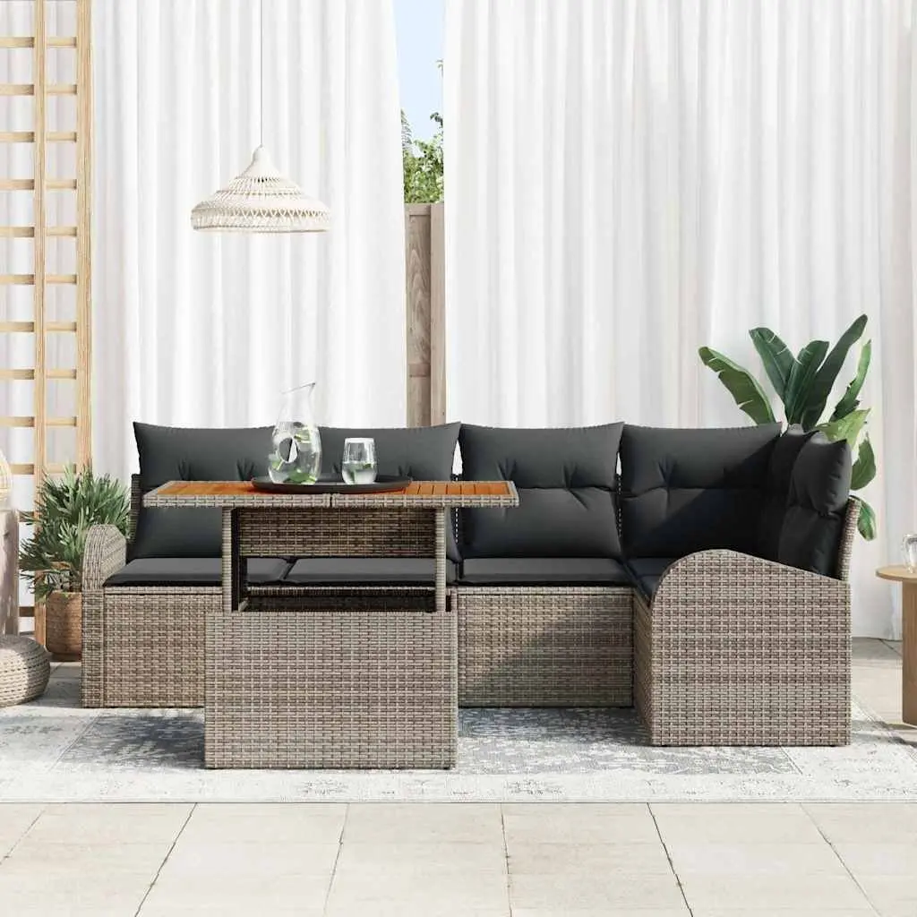 Garden Sofa Set Outdoor Patio Furniture 6 Piece Grey Poly Rattan Modular Seating