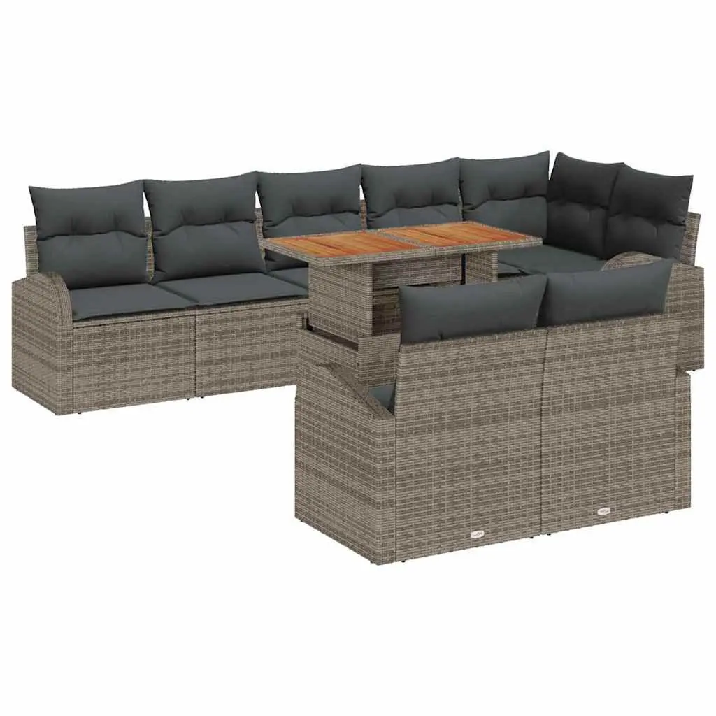 9 Piece Garden Sofa Set with Storage Grey Poly Rattan Outdoor Furniture Lounger