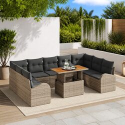 Modular Garden Sofa Set 10-Piece Grey Poly Rattan