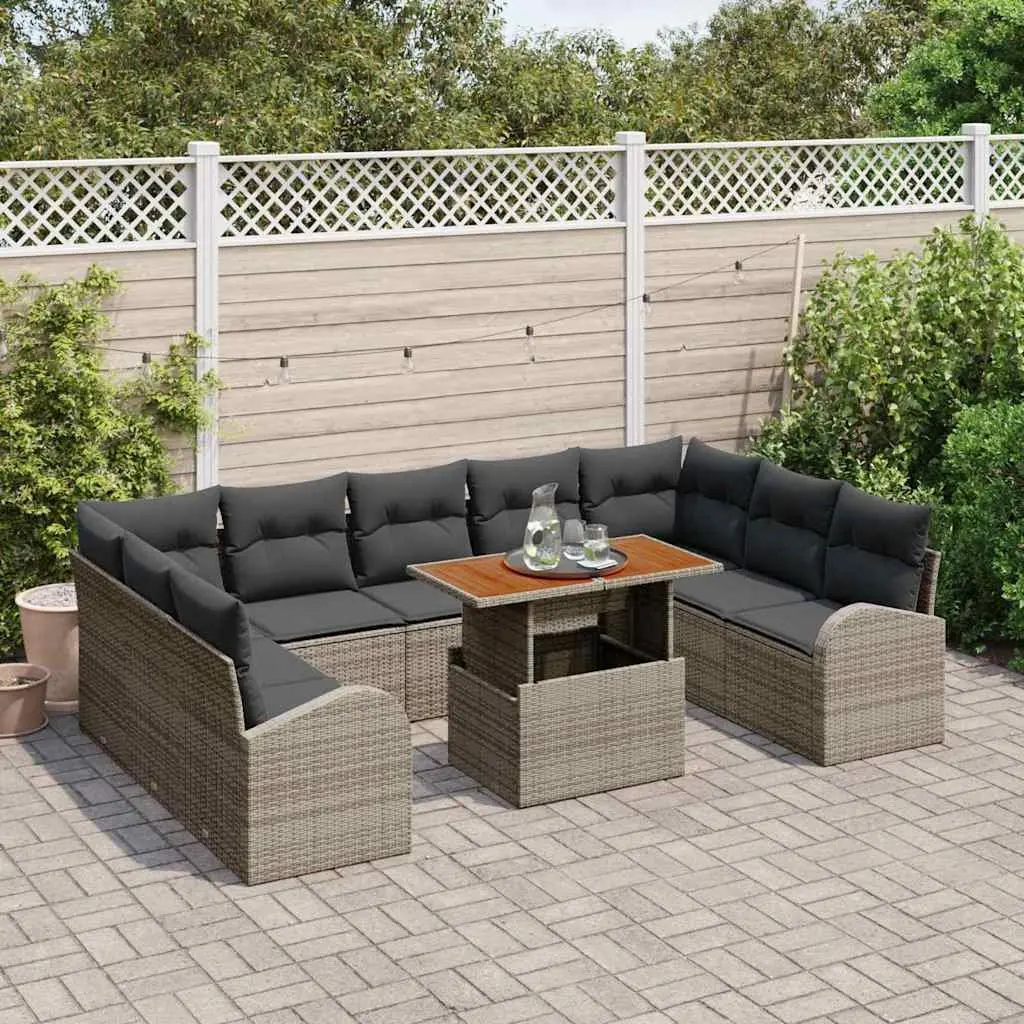 Modular Garden Sofa Set 10-Piece Grey Poly Rattan