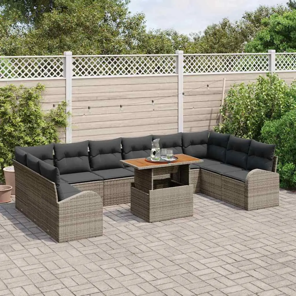 Garden Sofa Set Outdoor Furniture 11 Piece Grey Modular Seating with Storage