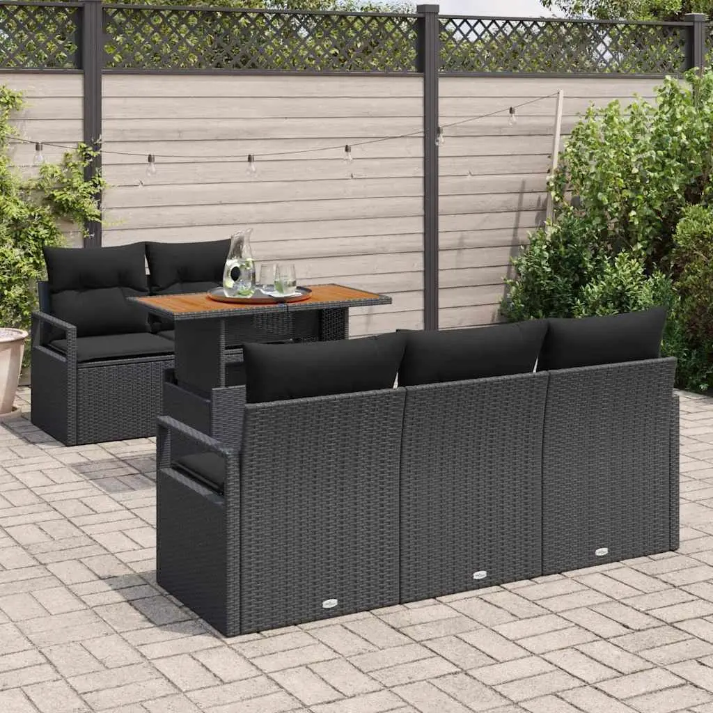 Garden Sofa Set 6 pcs Black Outdoor Furniture Modular Lounge with Storage Table