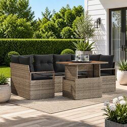 7-Piece Outdoor Sofa Set: Grey Poly Rattan Furniture