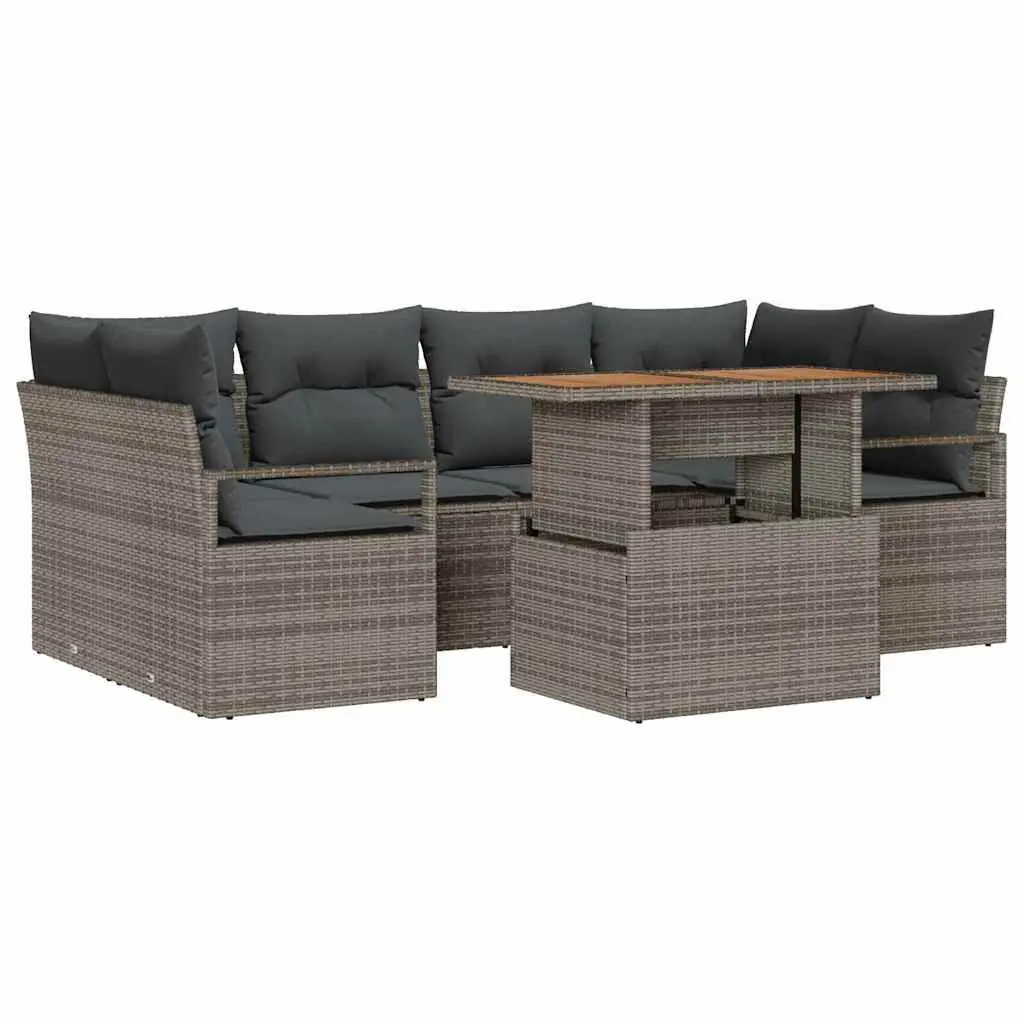 Modular Garden Furniture Sofa Set 7 Piece Grey Poly Rattan Outdoor Lounger