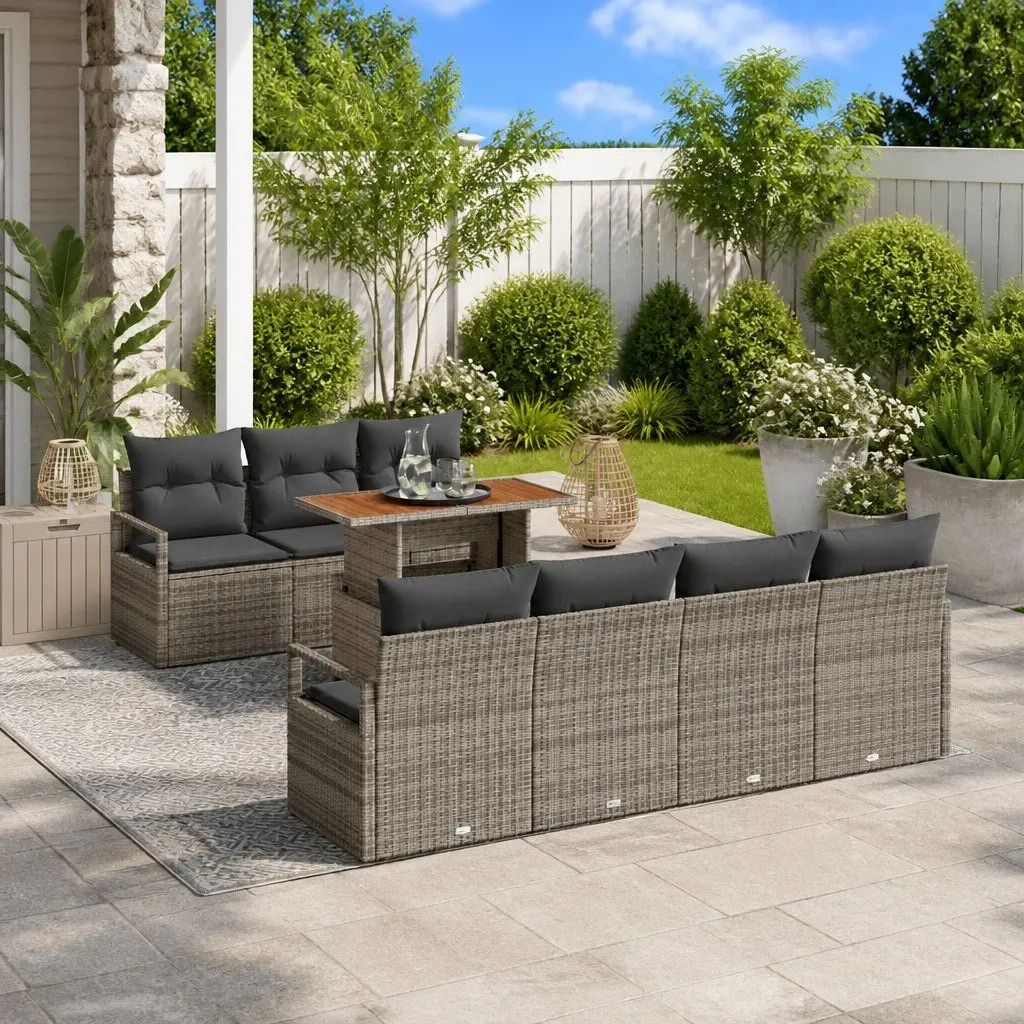 Garden Sofa Set Outdoor Furniture Modular 8 Piece Grey Poly Rattan