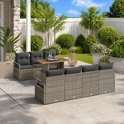 Garden Sofa Set: 8 Pieces, Grey Poly Rattan Construction
