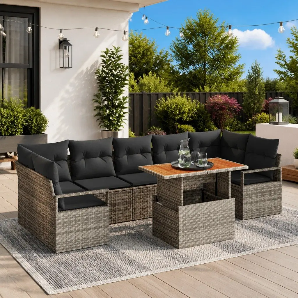 Garden Sofa Set Outdoor Furniture 8 Piece Modular Grey Poly Rattan with Storage