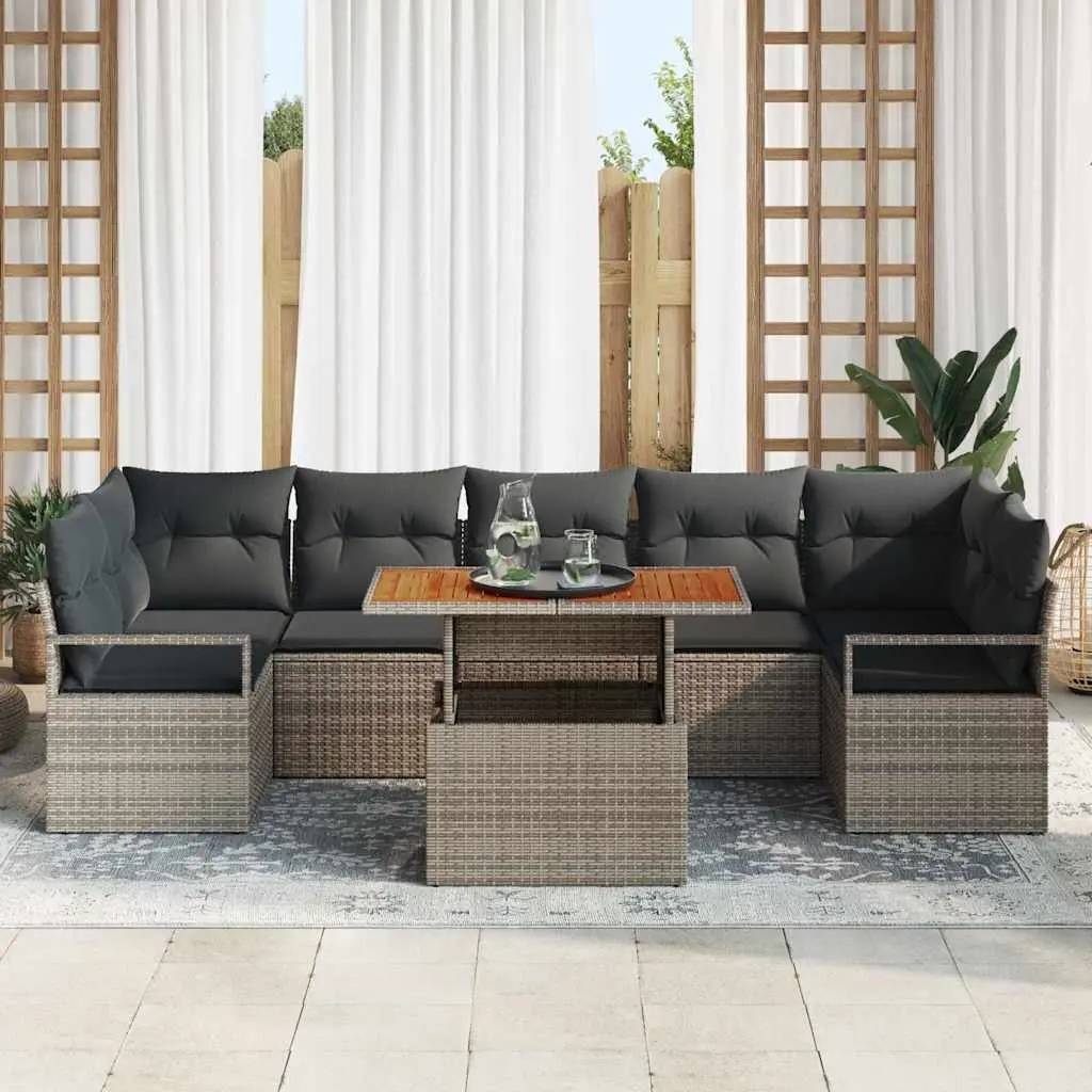 Garden Sofa Set Outdoor Furniture 8 Piece Modular Grey Poly Rattan with Storage