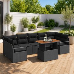 Garden Sofa Set Outdoor Furniture 8 Piece Modular Sectional Black Poly Rattan