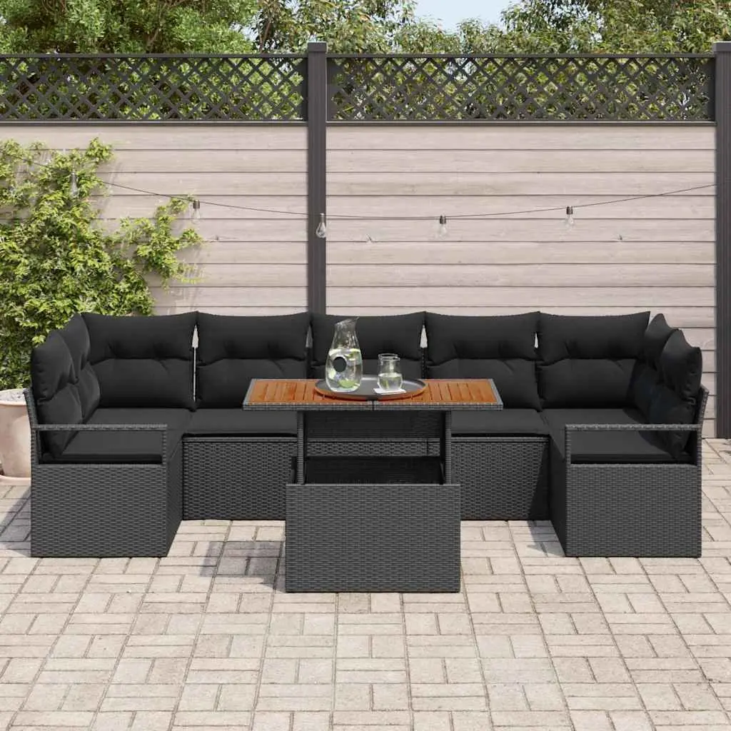 Garden Sofa Set Outdoor Furniture 8 Piece Modular Sectional Black Poly Rattan