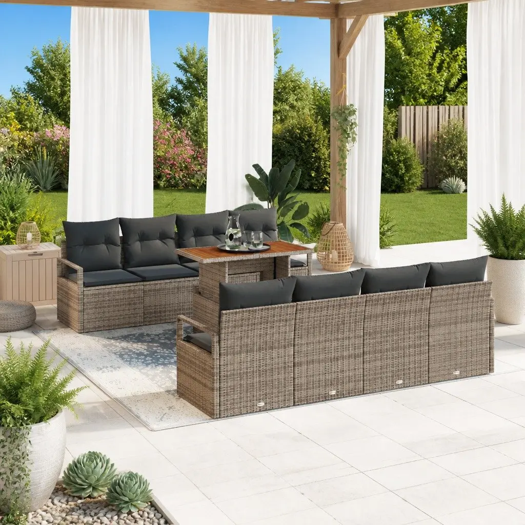 Garden Sofa Set Outdoor Use 9 Piece Modular Grey Poly Rattan with Storage