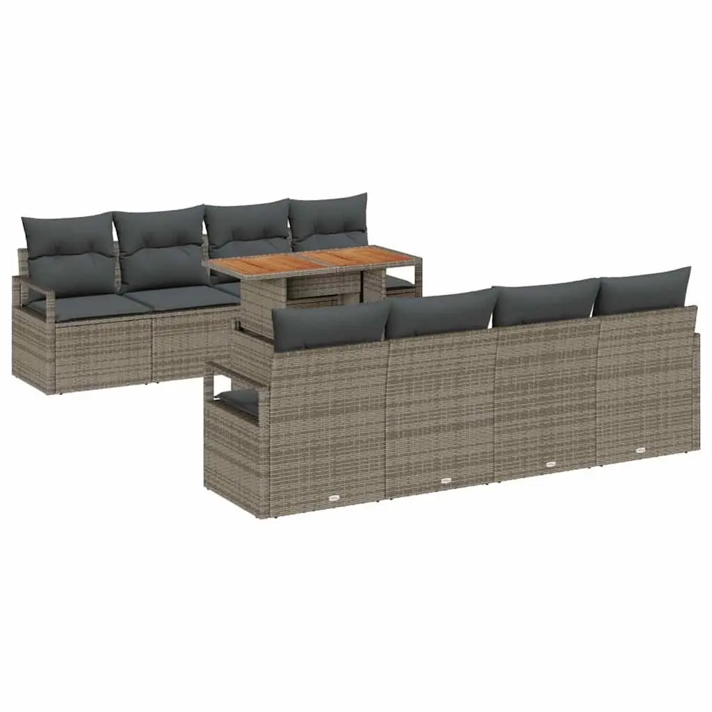 Garden Sofa Set Outdoor Use 9 Piece Modular Grey Poly Rattan with Storage