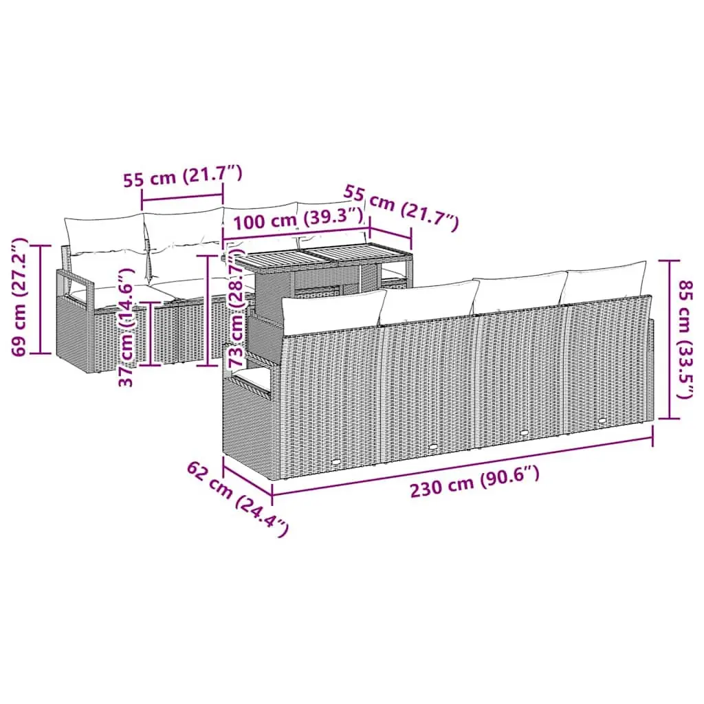 Garden Sofa Set Outdoor Use 9 Piece Modular Grey Poly Rattan with Storage