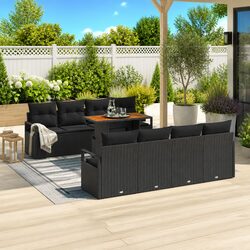 9-Piece Modular Outdoor Garden Sofa Set - Black