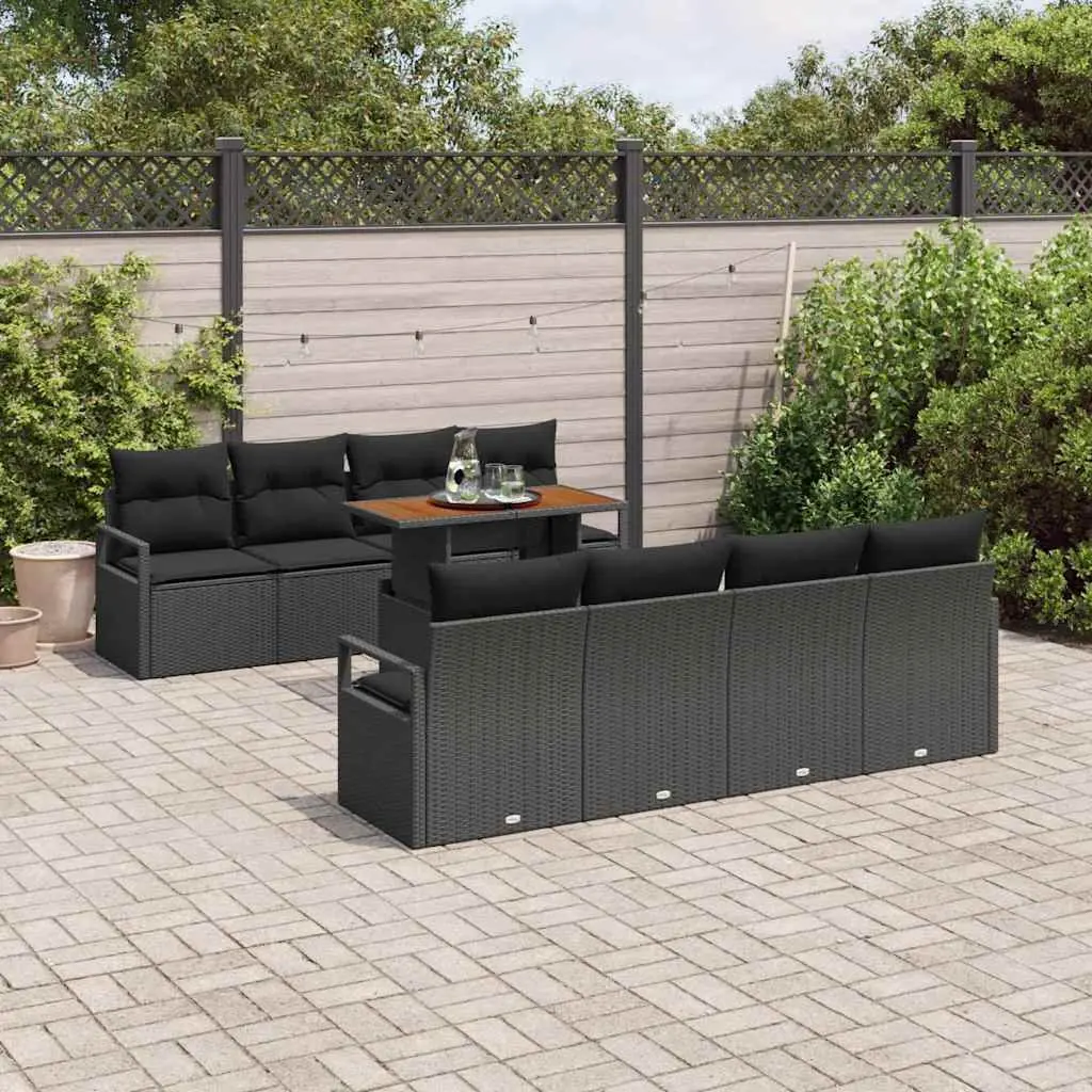 Outdoor Garden Sofa Set 9 Pieces Modular Black Poly Rattan Furniture with