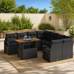 9-Piece Modular Garden Sofa Set with Black Poly Rattan