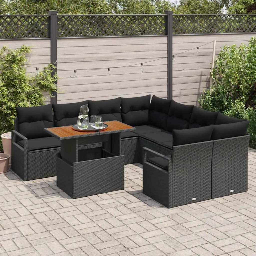 9-Piece Modular Garden Sofa Set with Black Poly Rattan