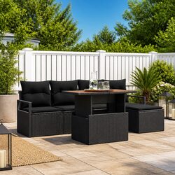 Detailed Specs: 6 Piece Modular Black Rattan Sofa Set