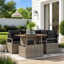 Garden Sofa Set 5-Piece Modular Grey Outdoor Furniture