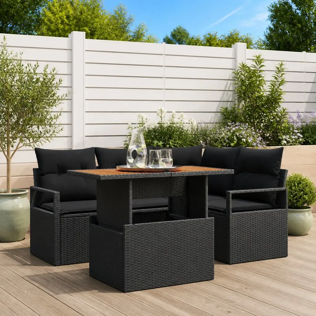 Garden Sofa Set 5 pcs Outdoor Furniture Black Poly Rattan Modular Lounge Patio