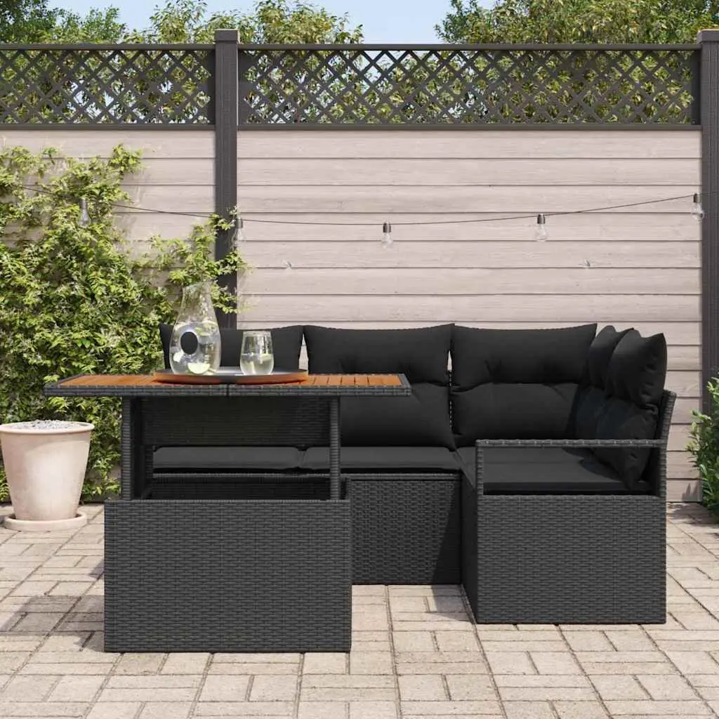 Garden Sofa Set 5 pcs Outdoor Furniture Black Poly Rattan Modular Lounge Patio