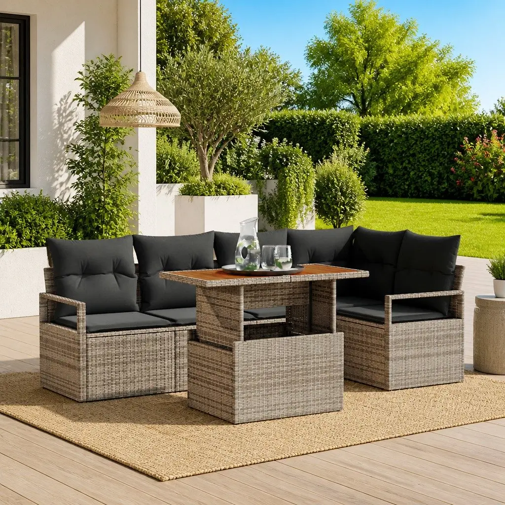 Garden Sofa Set Outdoor Use 6 Piece Grey Poly Rattan with Storage