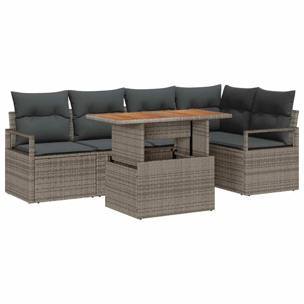 Garden Sofa Set Outdoor Use 6 Piece Grey Poly Rattan with Storage