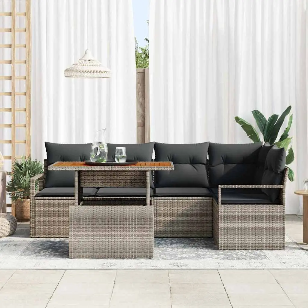 Garden Sofa Set Outdoor Use 6 Piece Grey Poly Rattan with Storage