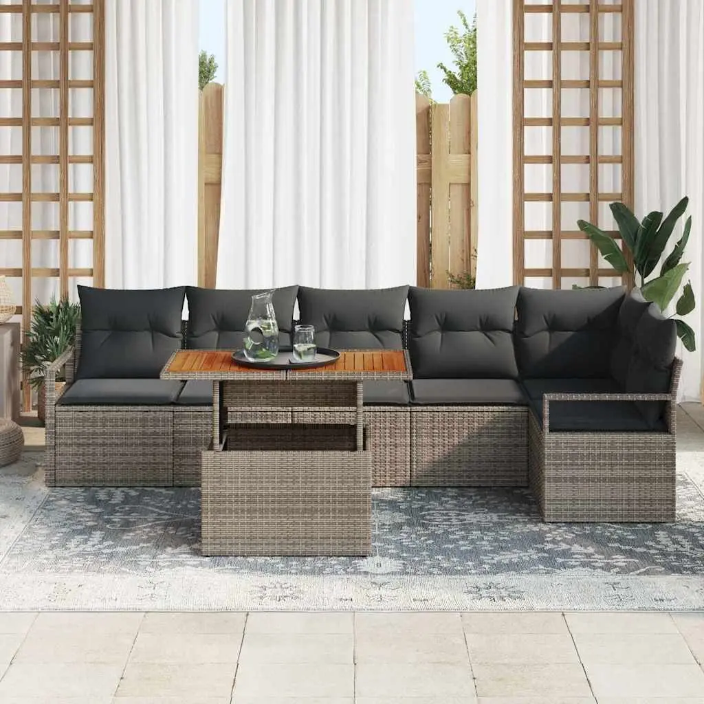 Garden Sofa Set with Storage 7 Piece Modular Outdoor Furniture Grey Poly Rattan