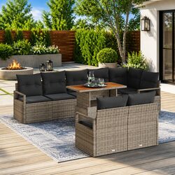 Garden Sofa Set Outdoor Furniture 9 Piece Grey Modular Patio Seating with