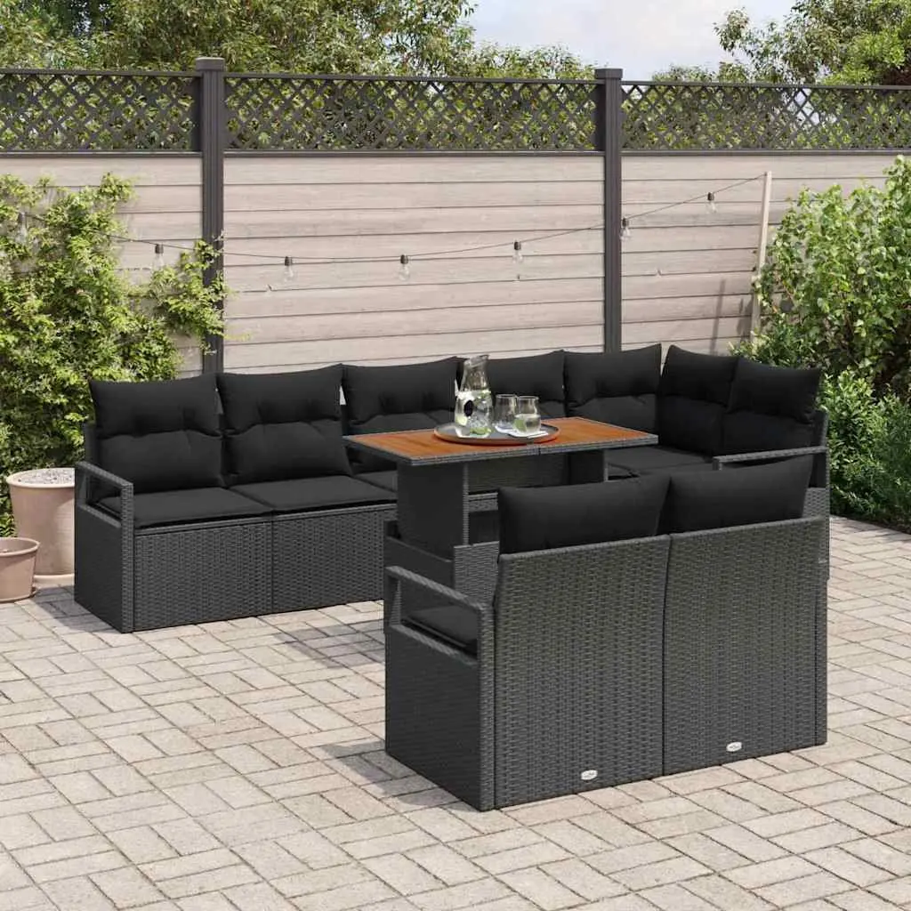 Garden Sofa Set 9 Piece Outdoor Furniture Black Modular Sectional with Storage