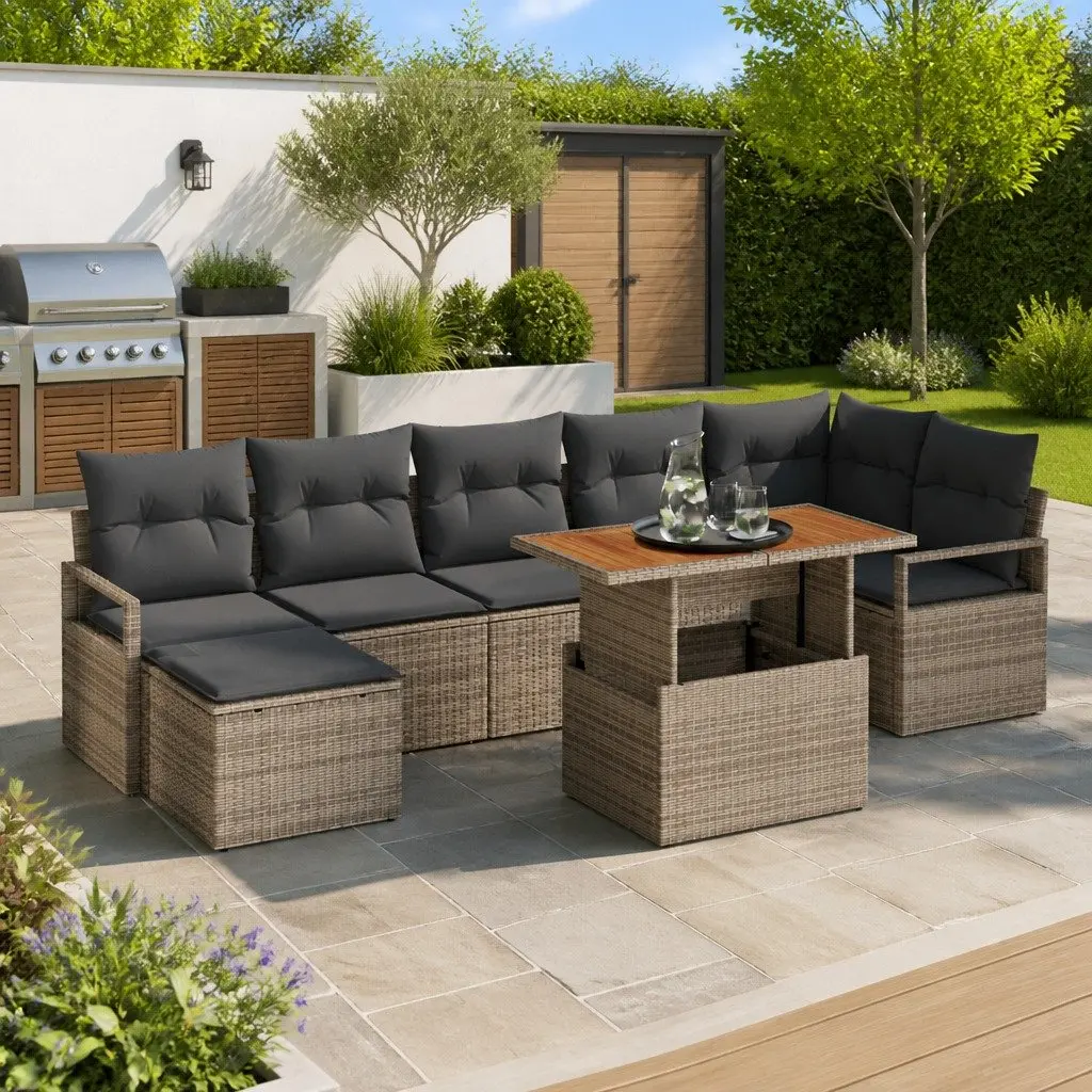 Garden Sofa Set Modular Outdoor Furniture 8 Piece Grey Poly Rattan with Storage