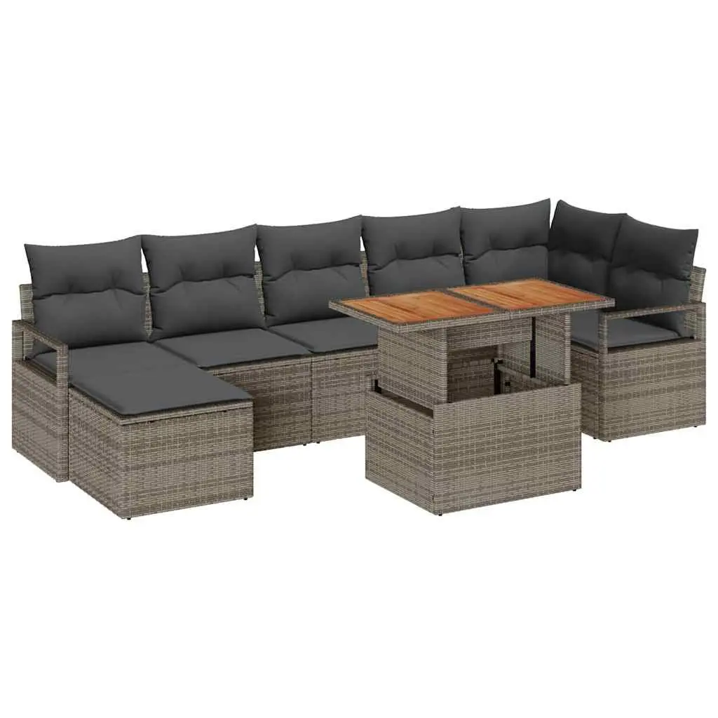Garden Sofa Set Modular Outdoor Furniture 8 Piece Grey Poly Rattan with Storage