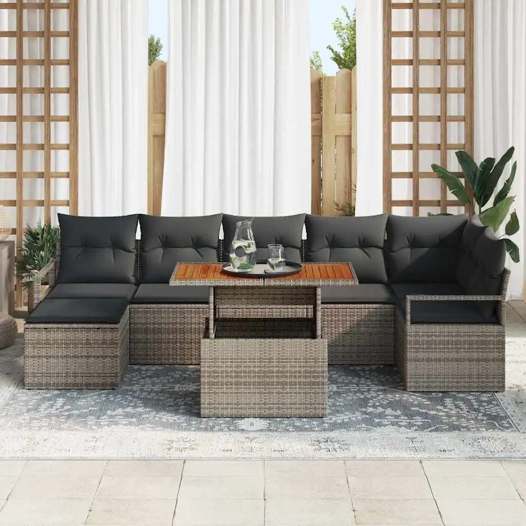 Garden Sofa Set Modular Outdoor Furniture 8 Piece Grey Poly Rattan with Storage