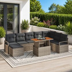 Garden Sofa Set Modular 9 Pieces Grey Poly Rattan