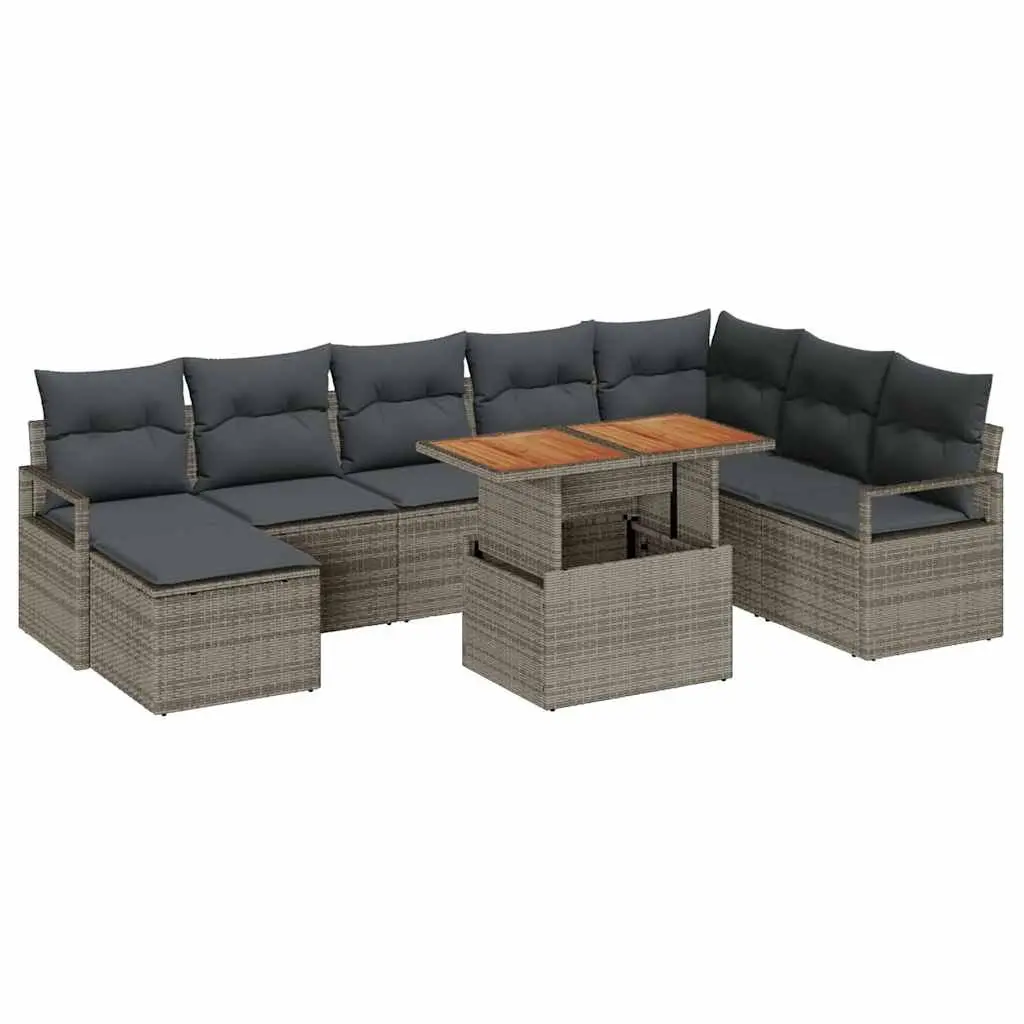 Garden Sofa Set Modular 9 Pieces Grey Poly Rattan
