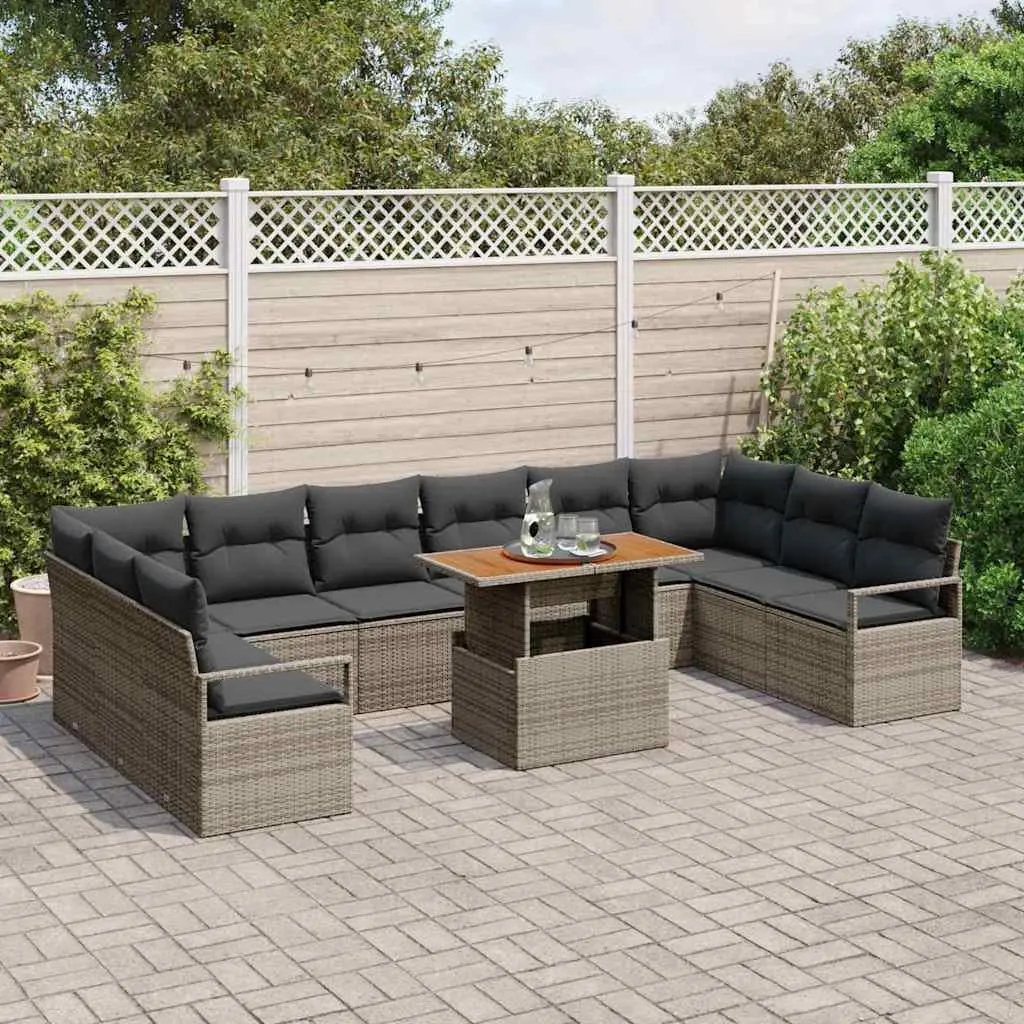 11-Piece Grey Rattan Garden Sofa Set