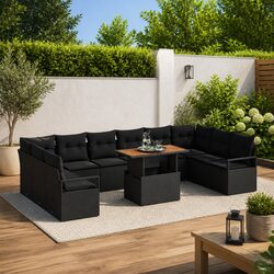 Garden Sofa Set 11 Pieces: Black Poly Rattan and Cushions