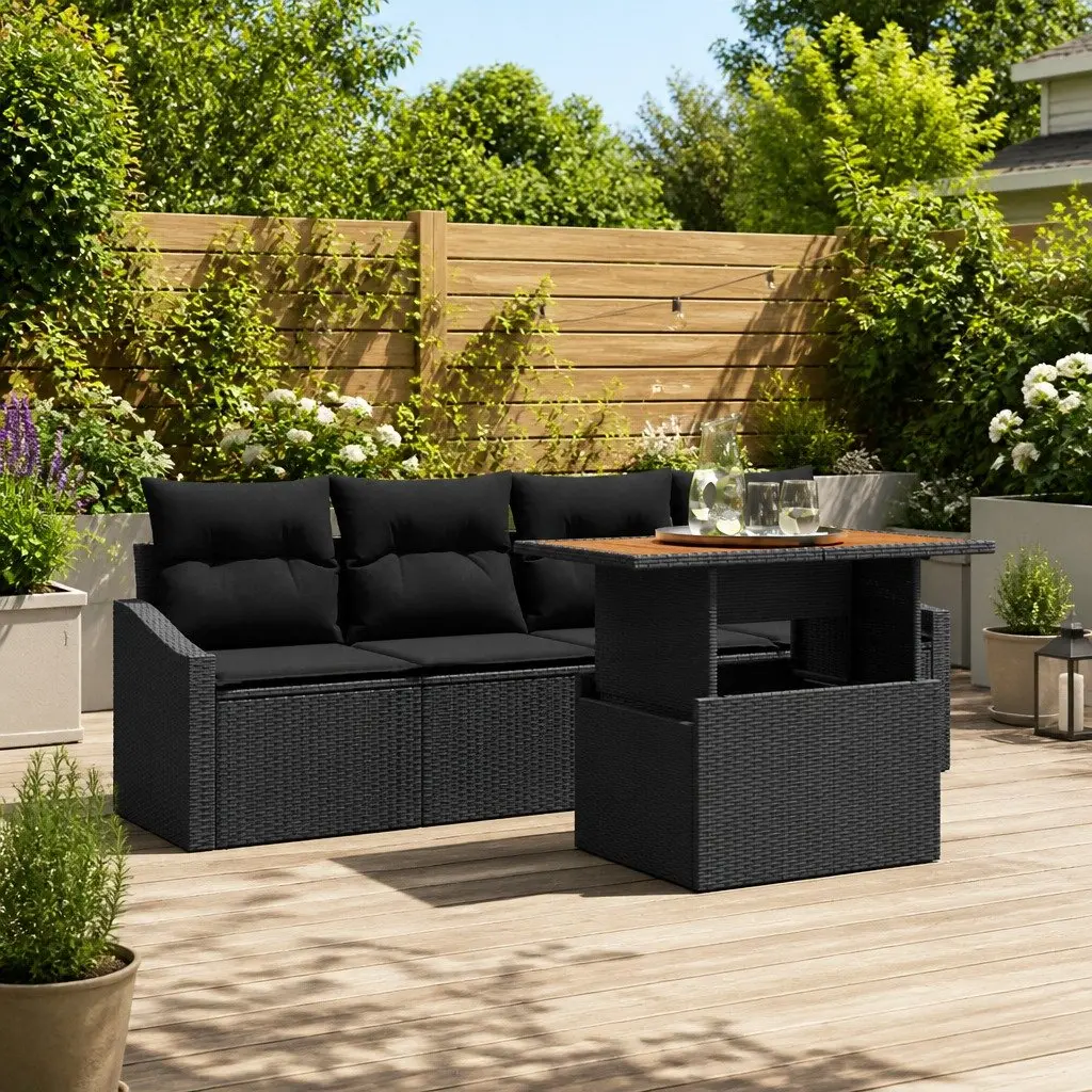 Garden Sofa Set Outdoor Living 5 Piece Black Poly Rattan