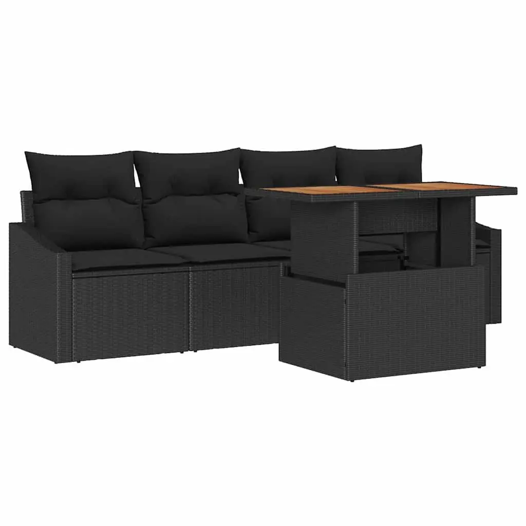 Garden Sofa Set Outdoor Living 5 Piece Black Poly Rattan