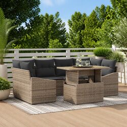 Garden Sofa Set 7 Pieces Grey Outdoor Furniture Modular Seating Storage Table
